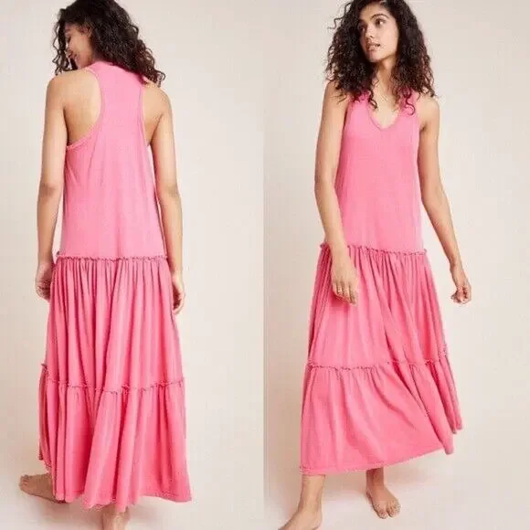 New Anthropologie Sundry Pink Modal Tiered Sleeveless Maxi Dress Size 1 Small - Picture 1 of 8